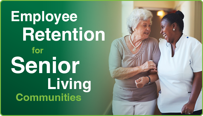 Employee retention for senior living communities; leasing agent laughing with resident.